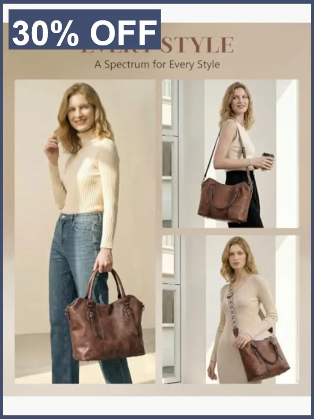 Vegan Leather Hobo Purse 4-in-1 Crossbody Shoulder Tote Handbag